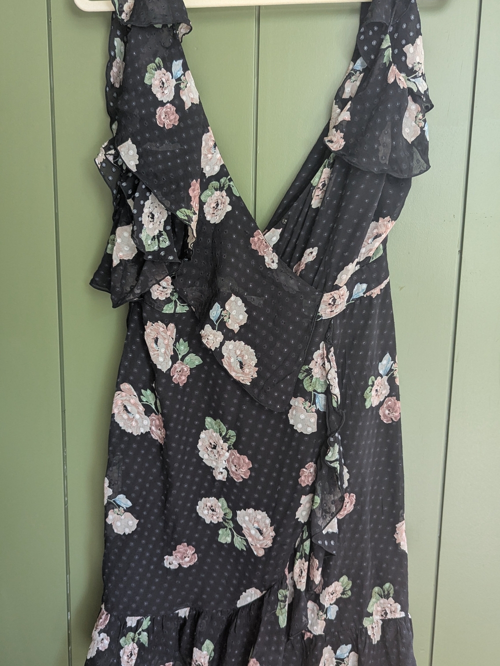 NICHOLAS Black Floral Ruffle Midi Dress